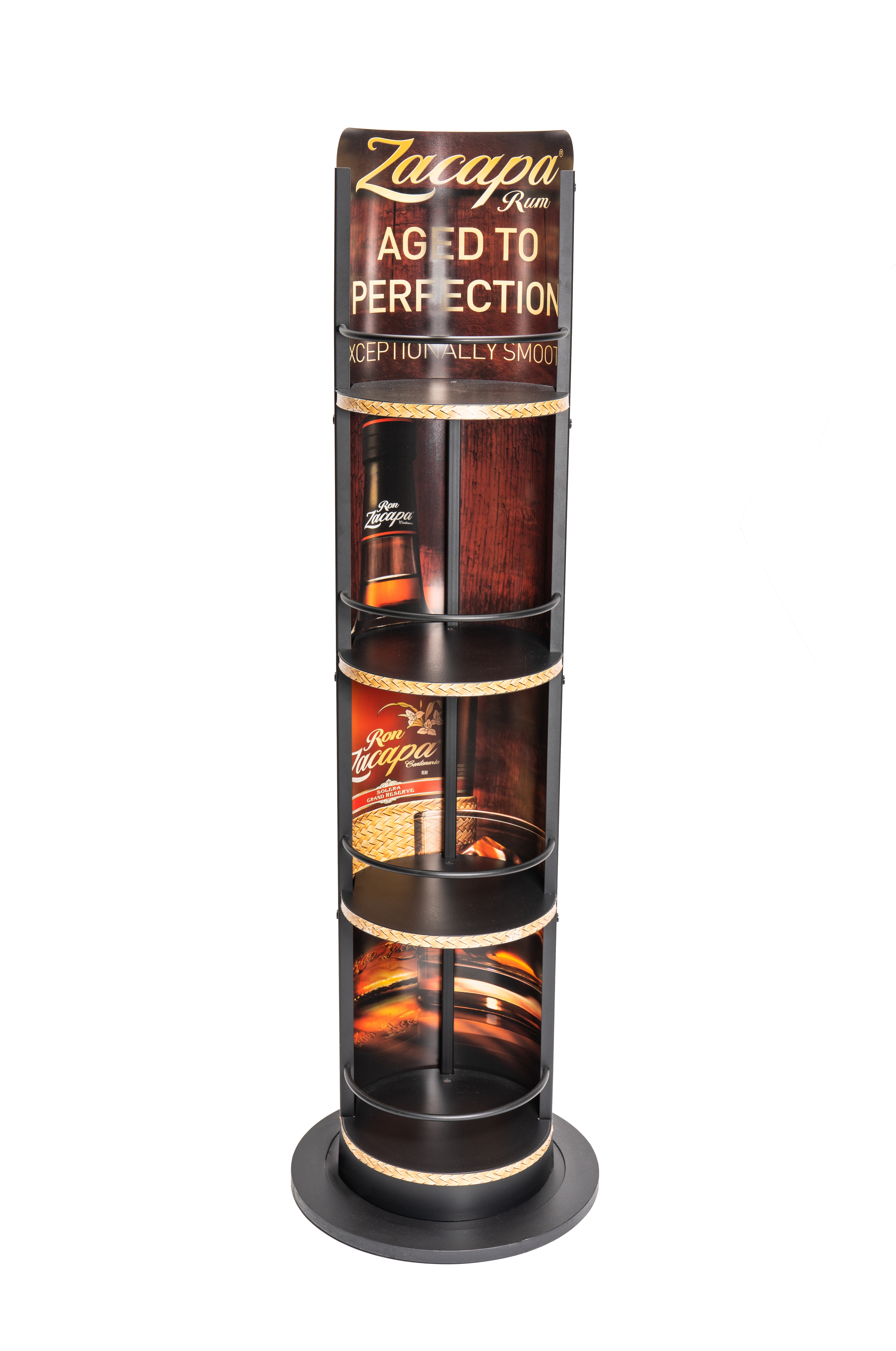 circular shelved corrugated rum display