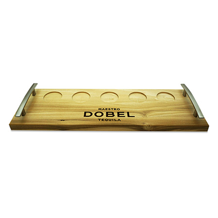 Wood Flight Tray With Metal Handles
